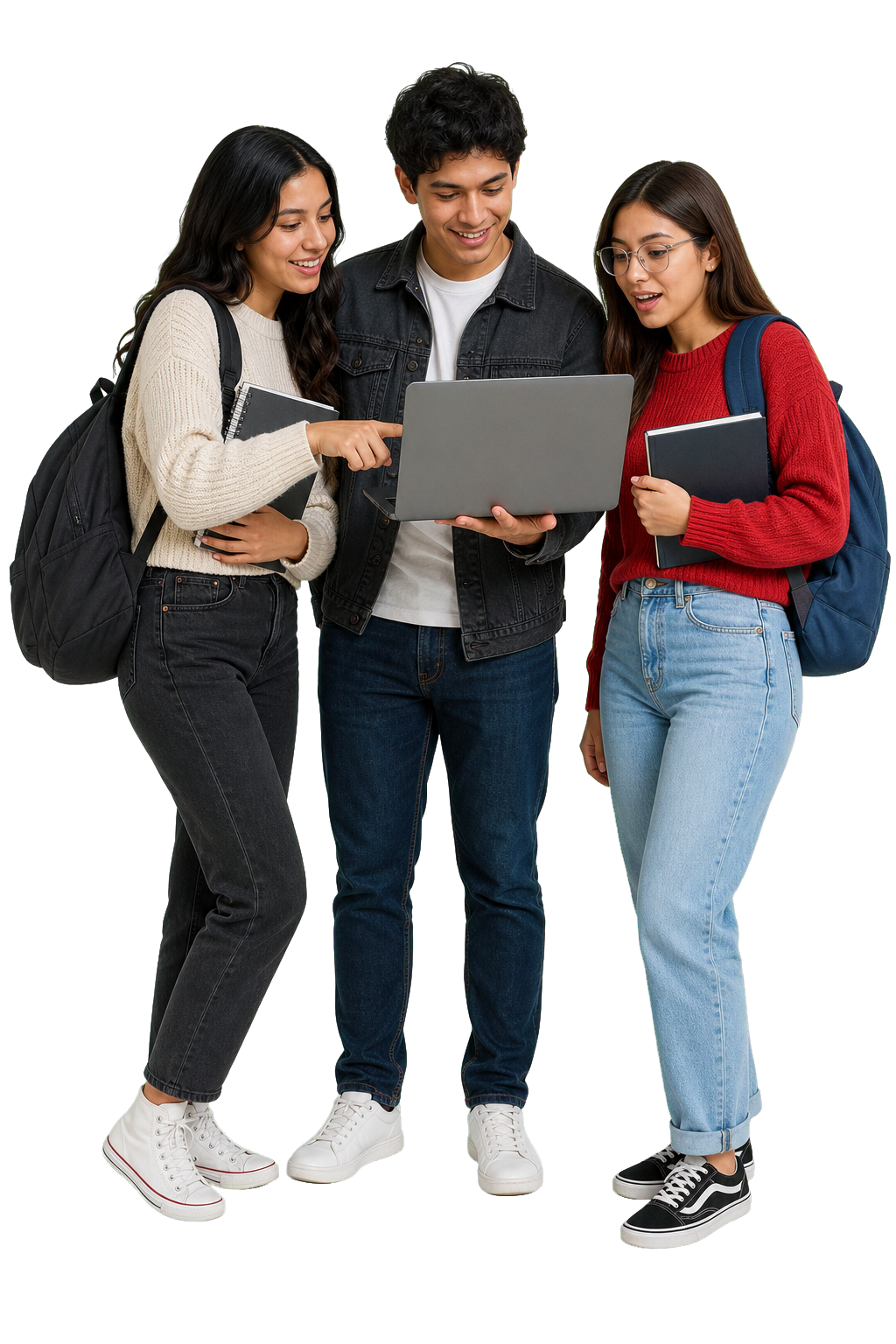 Tres estudiantes latinoamericanos trabajando juntos con un computador